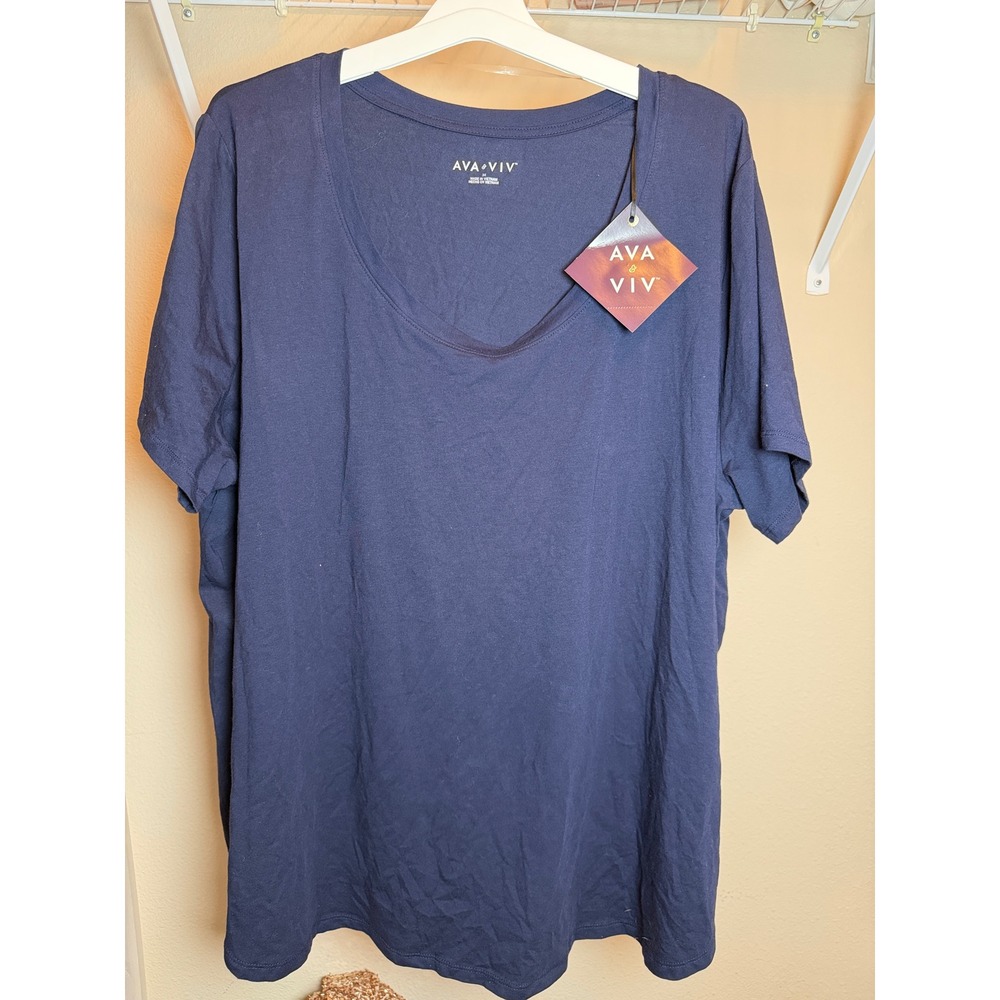 Ava & Viv Womens Navy Blue Short Sleeve Scoop Neck T-Shirt Plus Size 2X NWT